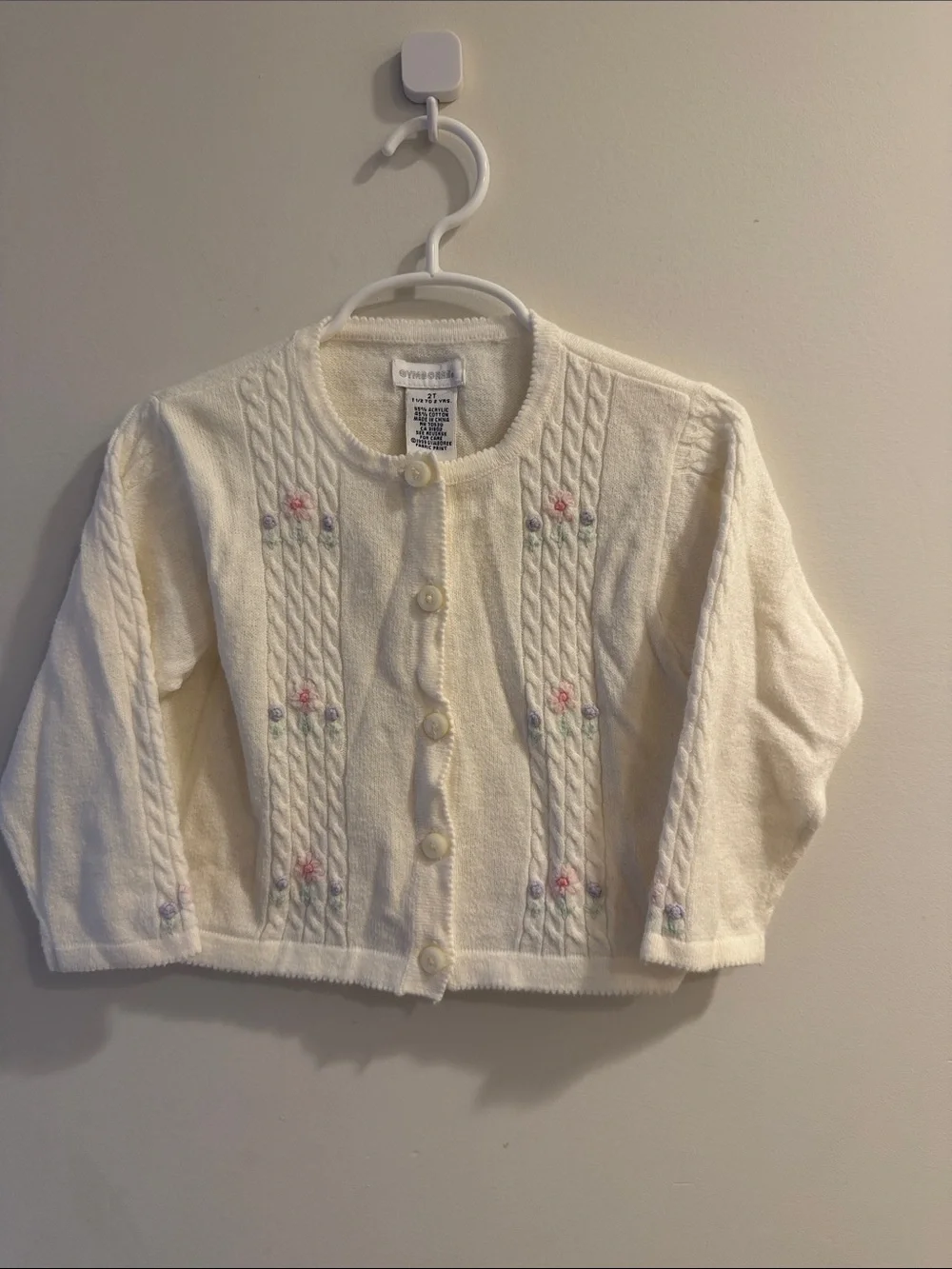 Gymboree Cream Cardigan with Pastel Floral Embroidery
